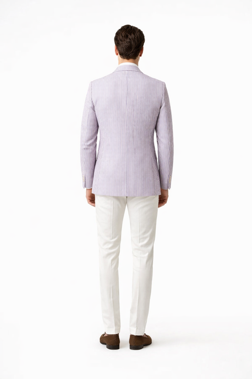 Mens Italian Lavender Seersucker Blazer - Lightweight Summer Striped Suit Jacket by USA Men's Outlet