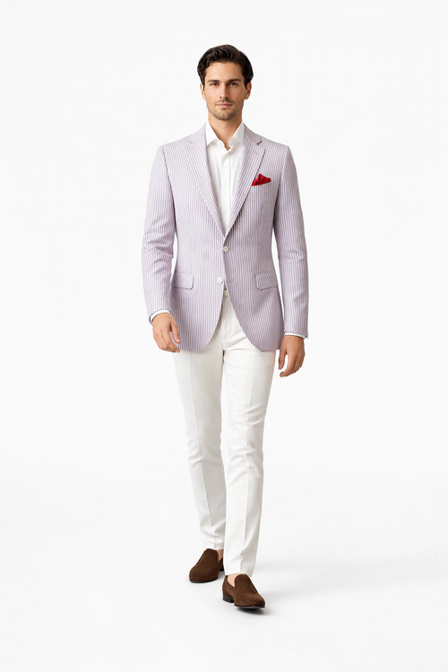 Mens Italian Lavender Seersucker Blazer - Lightweight Summer Striped Suit Jacket by USA Men's Outlet
