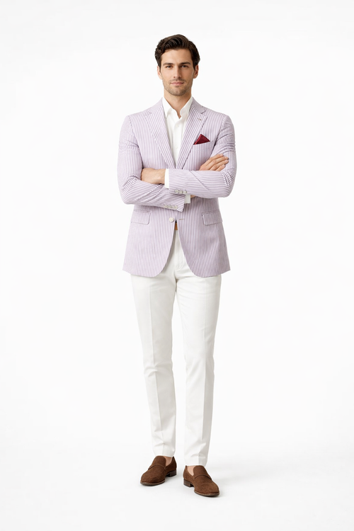 Mens Italian Lavender Seersucker Blazer - Lightweight Summer Striped Suit Jacket by USA Men's Outlet