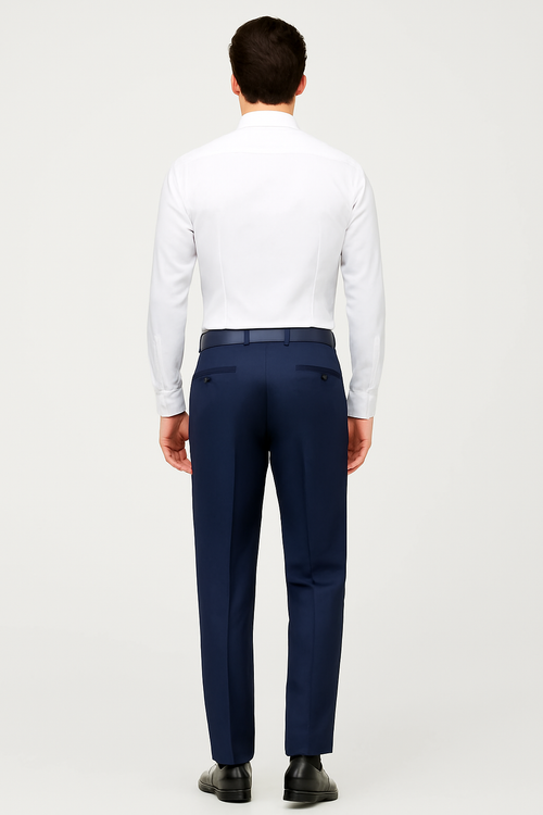 Mens Italian Wool Wide Leg Dress Pants in Navy Blue by Statement