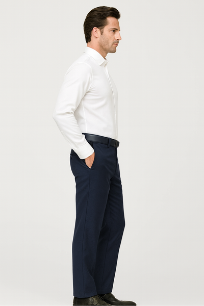 Mens Italian Wool Wide Leg Dress Pants in Navy Blue by Statement