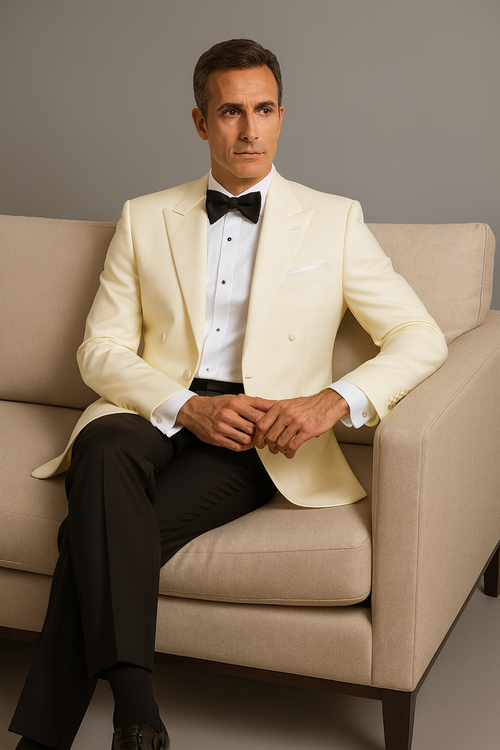 Ivory Double Breasted Tuxedo Dinner Jacket - Cream Dinner Jacket - Off White Tuxedos