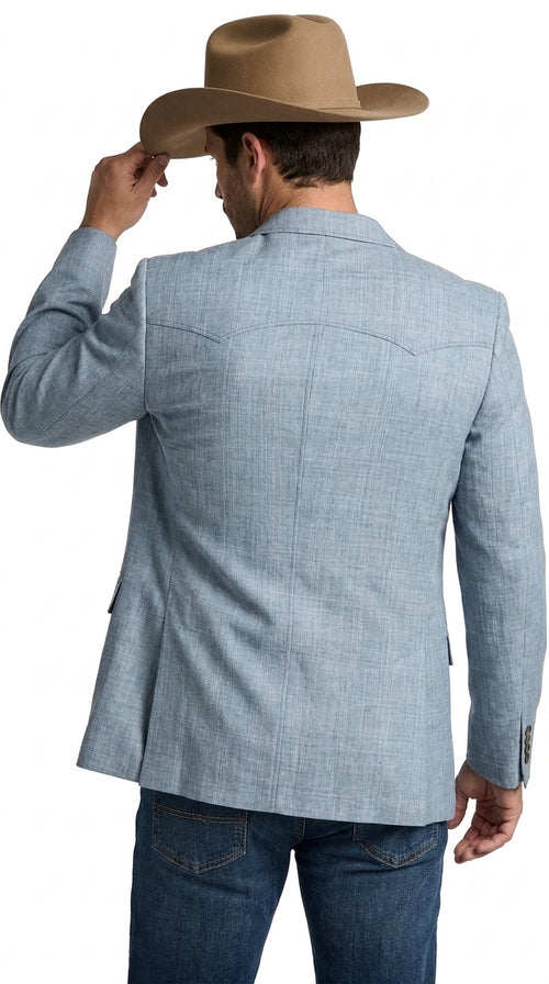 Mens Light Blue Western Blazer β Classic Cowboy Sport Coat with Western Yoke Design