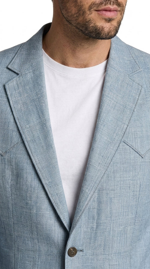 Mens Light Blue Western Blazer β Classic Cowboy Sport Coat with Western Yoke Design