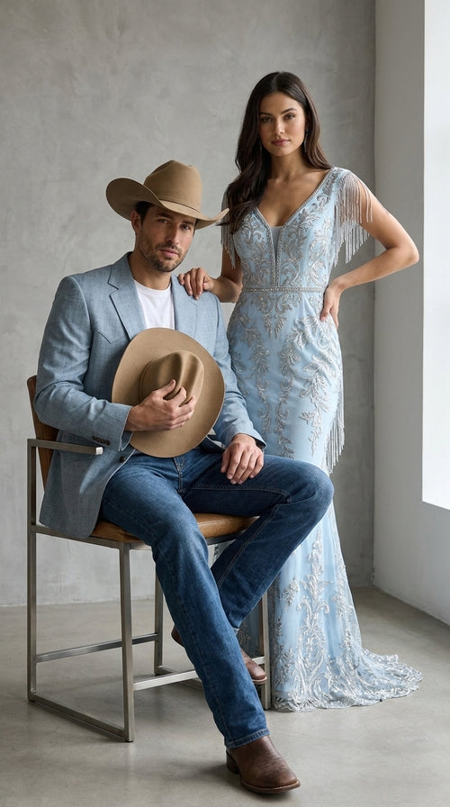 Mens Light Blue Western Blazer β Classic Cowboy Sport Coat with Western Yoke Design