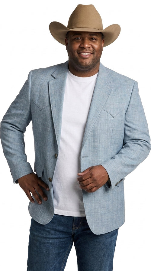 Mens Light Blue Western Blazer β Classic Cowboy Sport Coat with Western Yoke Design