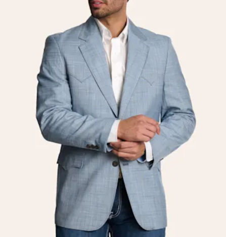 Mens Light Blue Western Blazer β Classic Cowboy Sport Coat with Western Yoke Design