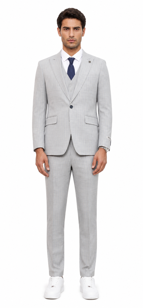 Mens Light Gray and Black Pinstripe 3 Piece Suit β Peaky Blinders Inspired Vintage Gangster 1920s Suit