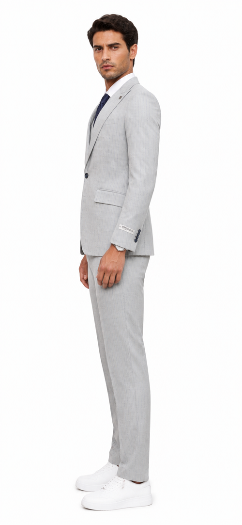 Mens Light Gray and Black Pinstripe 3 Piece Suit β Peaky Blinders Inspired Vintage Gangster 1920s Suit