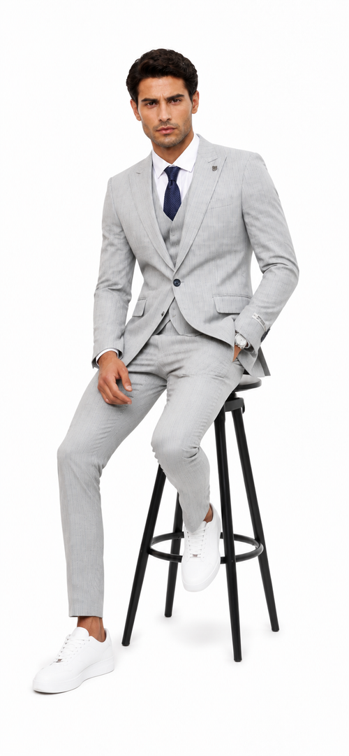 Mens Light Gray and Black Pinstripe 3 Piece Suit β Peaky Blinders Inspired Vintage Gangster 1920s Suit