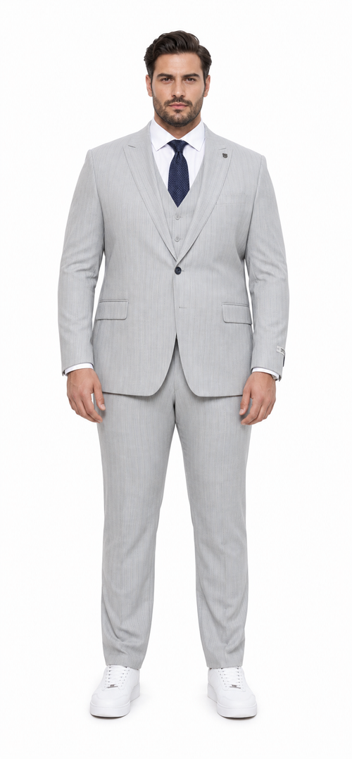 Mens Light Gray and Black Pinstripe 3 Piece Suit β Peaky Blinders Inspired Vintage Gangster 1920s Suit