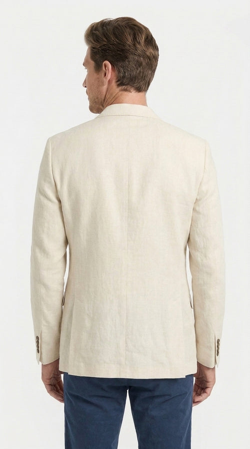 Men's Light Tan Sport Coat β Two-Button Classic Blazer for Business, Wedding & Casual Wear Cream Ivory Linen Fabric