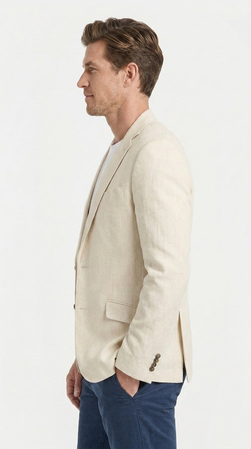 Men's Light Tan Sport Coat β Two-Button Classic Blazer for Business, Wedding & Casual Wear Cream Ivory Linen Fabric