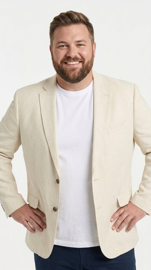 Men's Light Tan Sport Coat β Two-Button Classic Blazer for Business, Wedding & Casual Wear Cream Ivory Linen Fabric