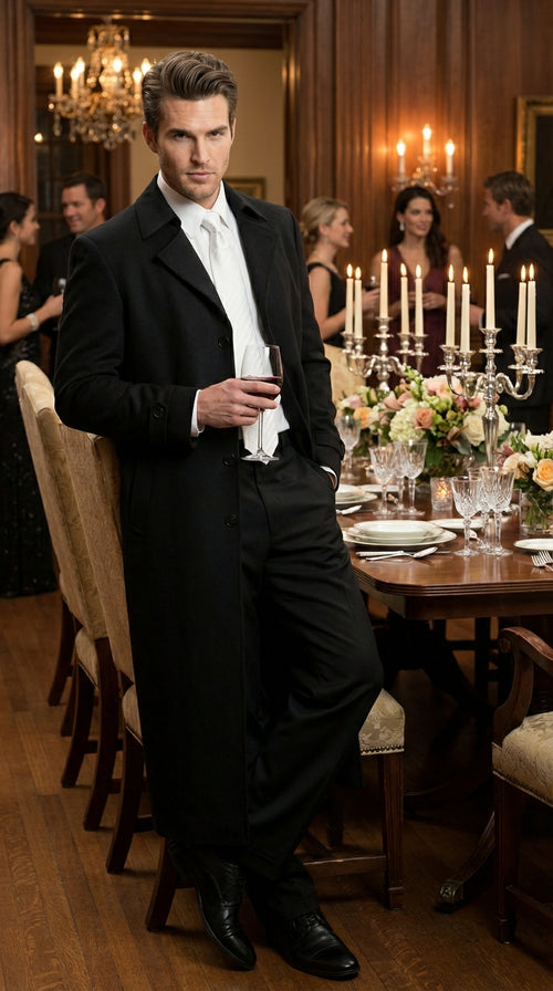 Men's Maxi Black Full Length Zoot Suit – Vintage Gangster Style Long Coat Formal Suit