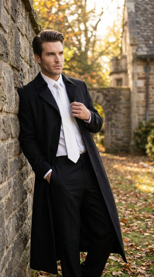 Men's Maxi Black Full Length Zoot Suit – Vintage Gangster Style Long Coat Formal Suit