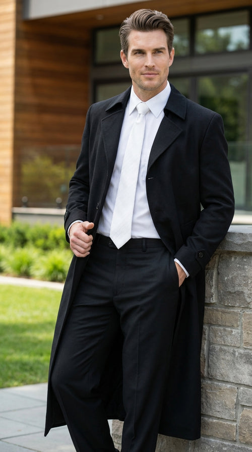 Men's Maxi Black Full Length Zoot Suit – Vintage Gangster Style Long Coat Formal Suit