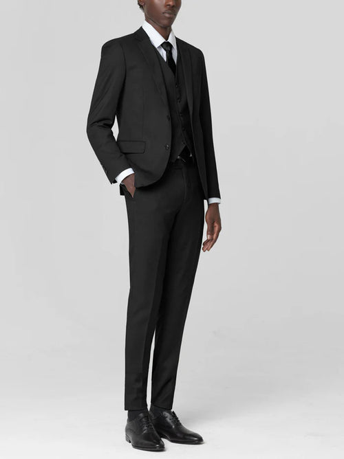 Mens Black Birdseye Three Piece Suit ā Modern 2-Button Suit