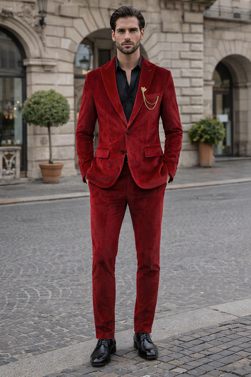 Mens One Button Slim Fit Peak Label Suit Red by USA Men's Outlet