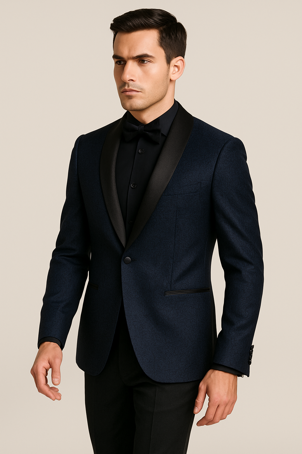 Mens Slim Fit Paisley Shawl Lapel Prom Dinner Jacket Tuxedo Blazer in Navy Blue by menstuxedousain