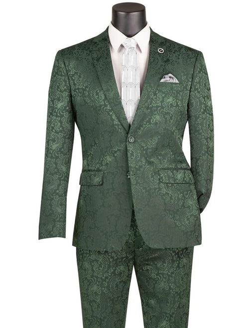 Mens Paisley Prom Suit in Hunter Green – Slim Fit Formal Party Outfit