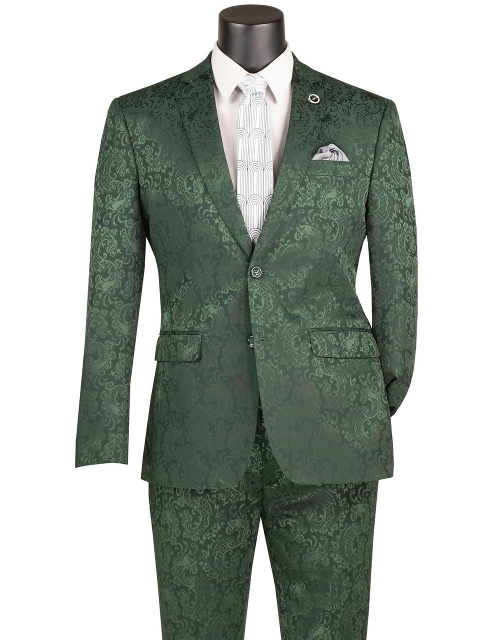 Mens Paisley Prom Suit in Hunter Green – Slim Fit Formal Party Outfit – SuitUSA