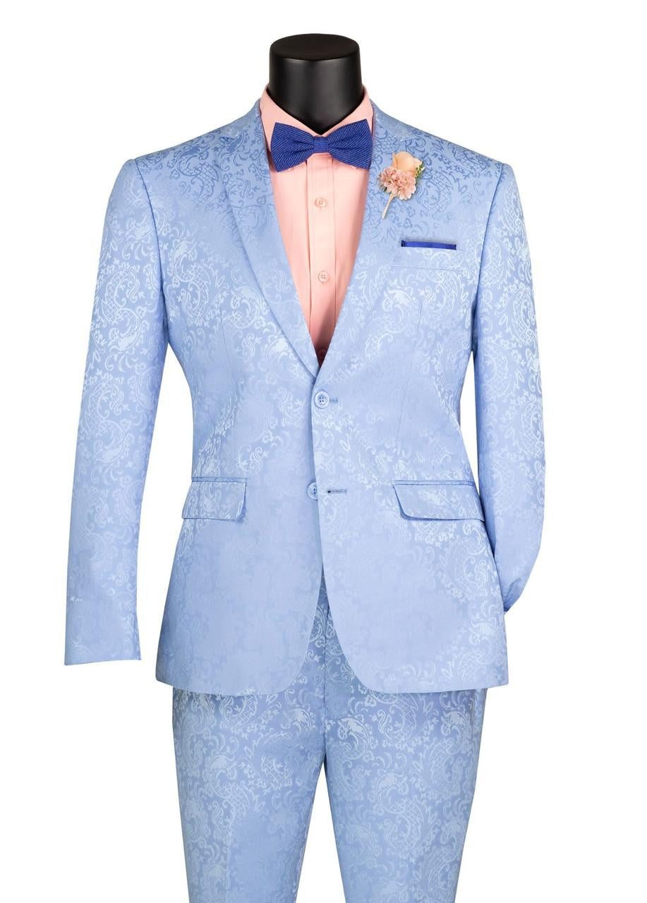 Mens Paisley Party Suit in Light Blue – Slim Fit Formal Style – SuitUSA