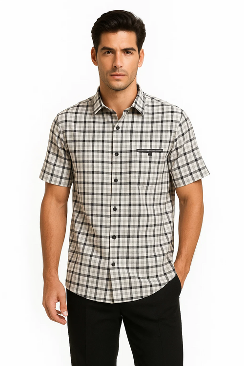 Mens Plaid Walking Suit in black by Dreams by Zacchi – 2 Piece Leisure Outfit with Matching Shirt and pant -$99