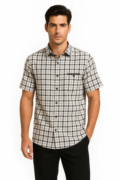 Mens Plaid Walking Suit in black by Dreams by Zacchi – 2 Piece Leisure Outfit with Matching Shirt and pant -$99