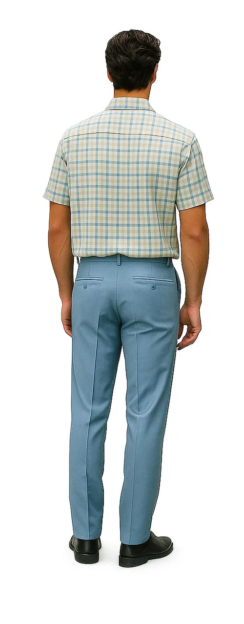 Mens Plaid Walking Suit in Powder Blue by Dreams by Zacchi – 2 Piece Leisure Outfit with Matching shirt and pant - $99