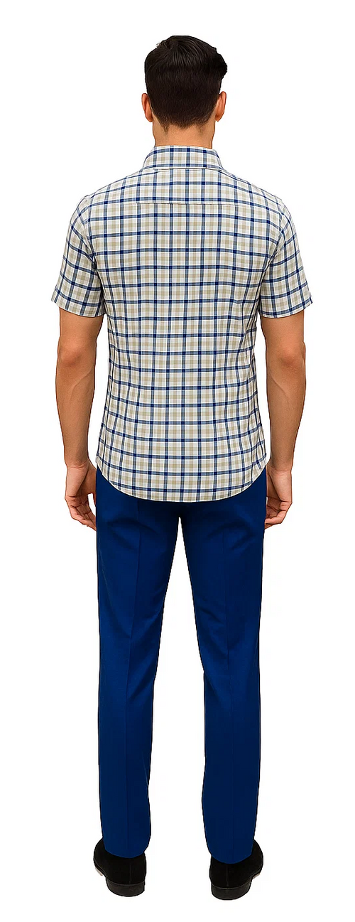 Mens Plaid Walking Suit in Royal by Dreams by Zacchi – 2 Piece Leisure Outfit with Matching Shirt and pant -$99
