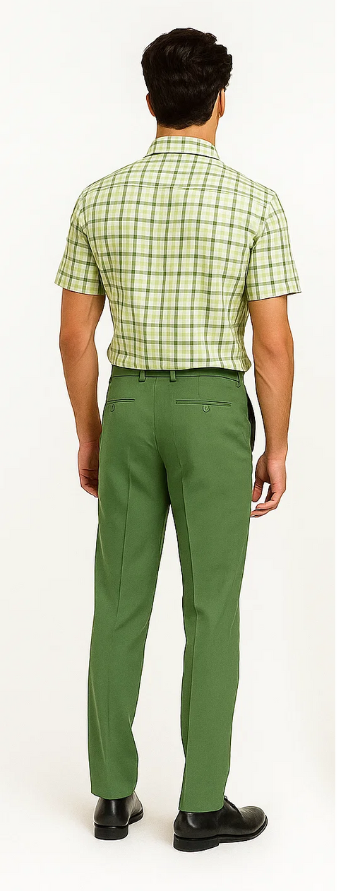 Mens Plaid Walking Suit in Sage by Dreams by Zacchi – 2 Piece Leisure Outfit with Matching shirt and pant - $99