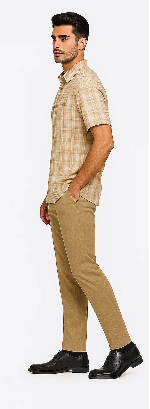 Mens Plaid Walking Suit in Tan by Dreams by Zacchi – 2 Piece Leisure Outfit with Matching Shirt and pant -$99