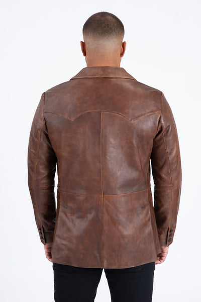 Mens Platini Western Leather Jacket Brown - Vintage Cowboy Style