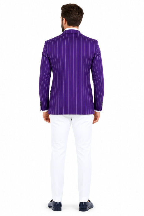 Purple Pinstripe Blazer With White Pants - Suit - Party Blazer by USA Men's Outlet