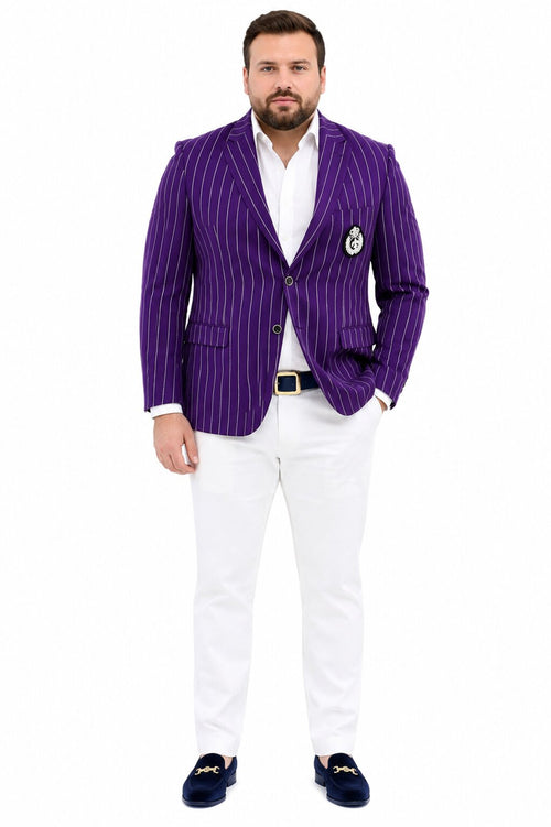 Purple Pinstripe Blazer With White Pants - Suit - Party Blazer by USA Men's Outlet