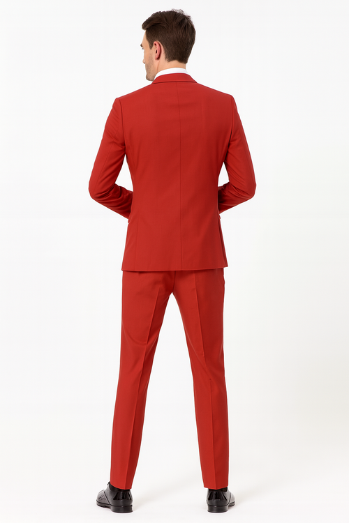Men’s Red And White Lapel Three-Piece Tuxedo with Sequin Lapel and Matching Bow Tie - Chirstmas Suit by USA Men's Outlet