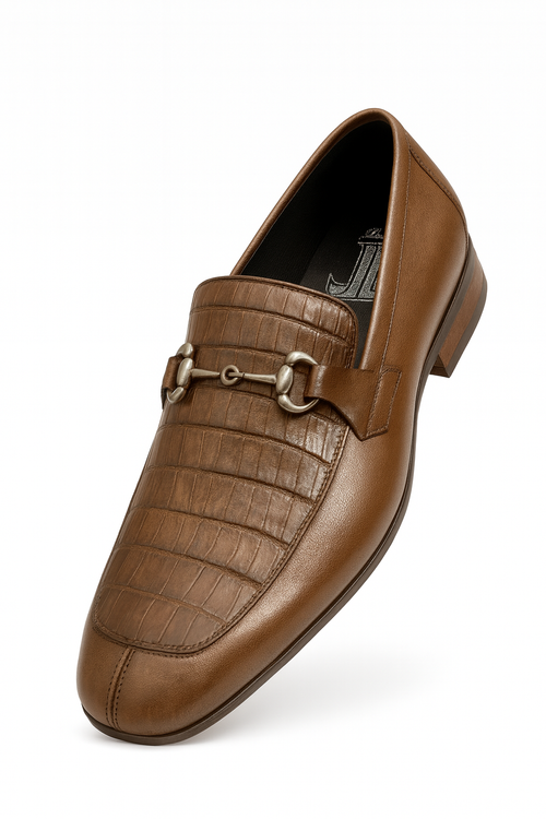 Men’s Regal Brown Slip-On Shoes – Genuine Crocodile & Calfskin Leather