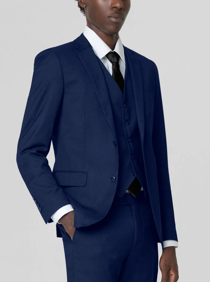 Men's 3 Piece Royal Blue Birdseye Formal Suit (Open Box) – Premium Modern Fit 34 Short or Extra Small