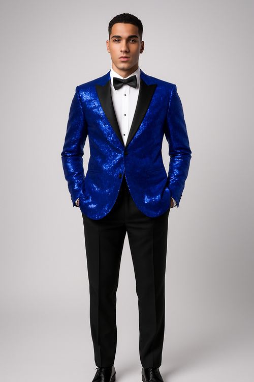 Sequin Suit - Shiny Suit - Royal Blue Suit - Metallic Fabric suit- Stage Tuxedo - Groom Suit Jacket + Pants