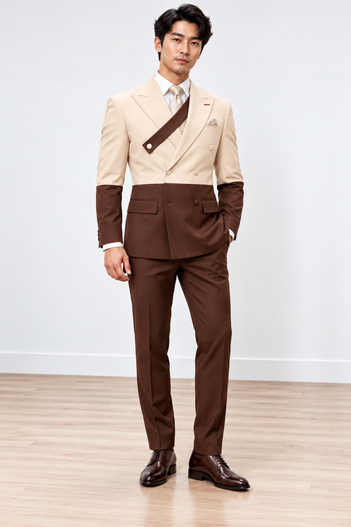 Mens Statement 100% Wool Modern Fit Double Breasted Suit - Two Tone Jacket in Many Colors