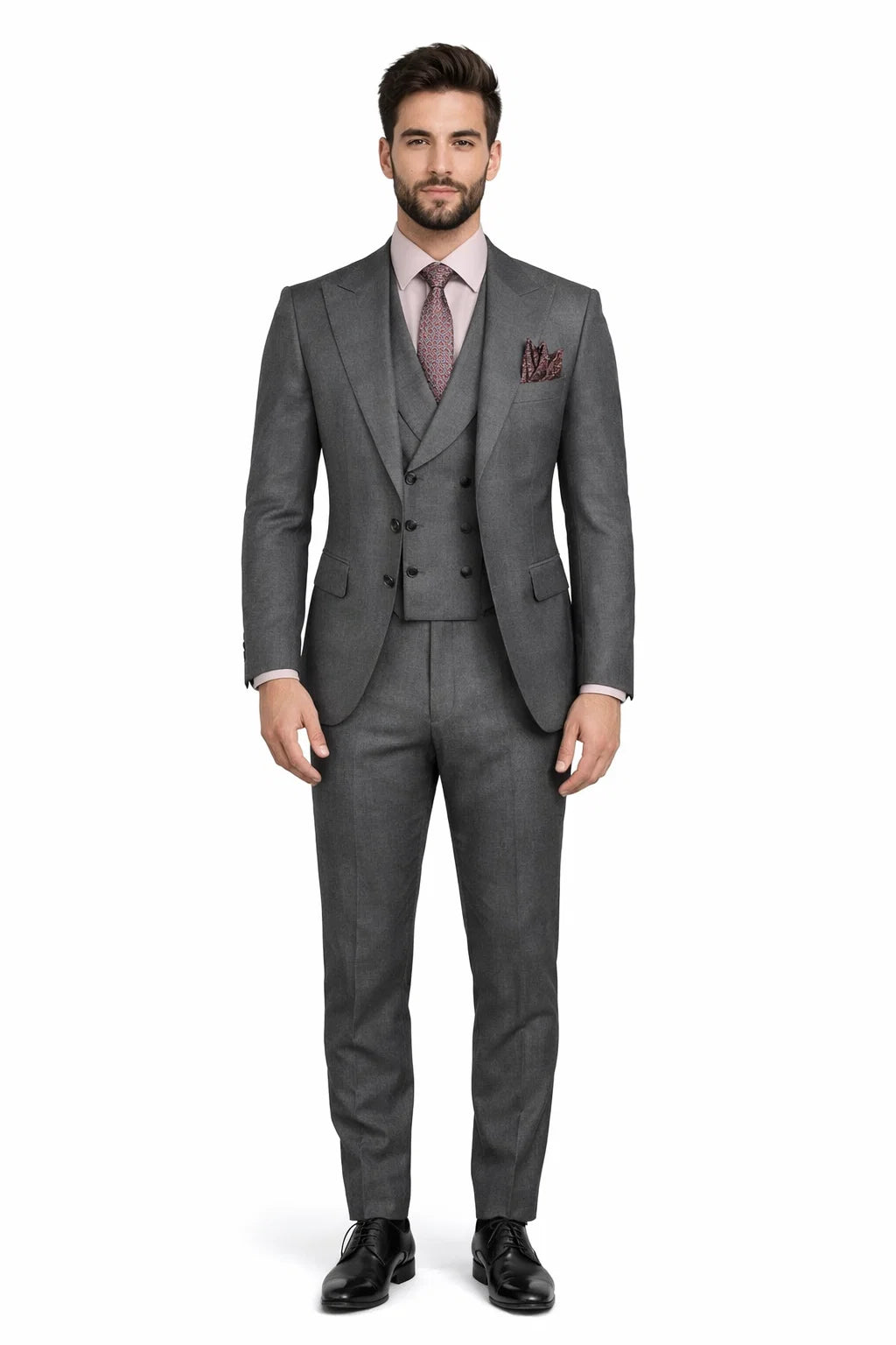 Men's Summer Suit with Double Breasted Charcoal Grey Vest – SuitUSA