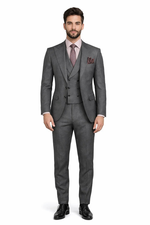Men's Summer Suit with Double Breasted Charcoal Grey Vest