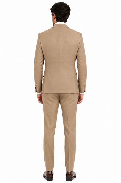 Men’s Tan Plaid 3-Piece Tailored Fit Suit with Vest