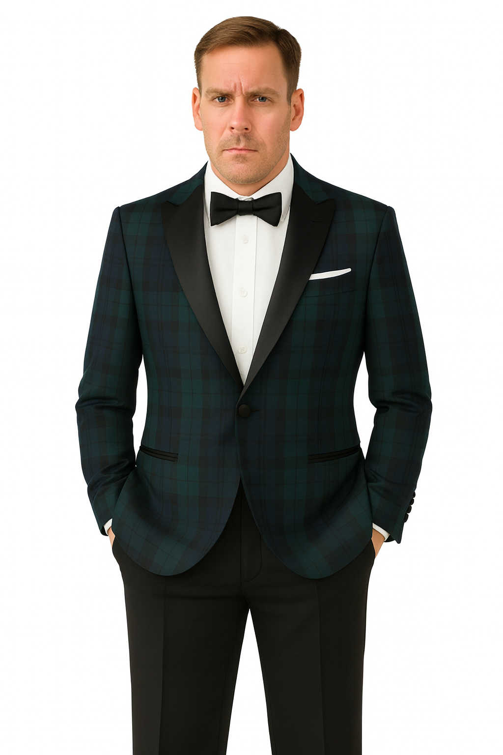 Big and Tall Plait Sport Coat - Windowpane Checkered Scottish English Pattern Party Blazers in Color Green and Blue Tartan