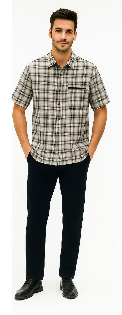 Mens Textured Plaid Walking Suit in black/white by Dreams by Zacchi – 2 Piece Leisure Outfit with matching shirt and pant --$99