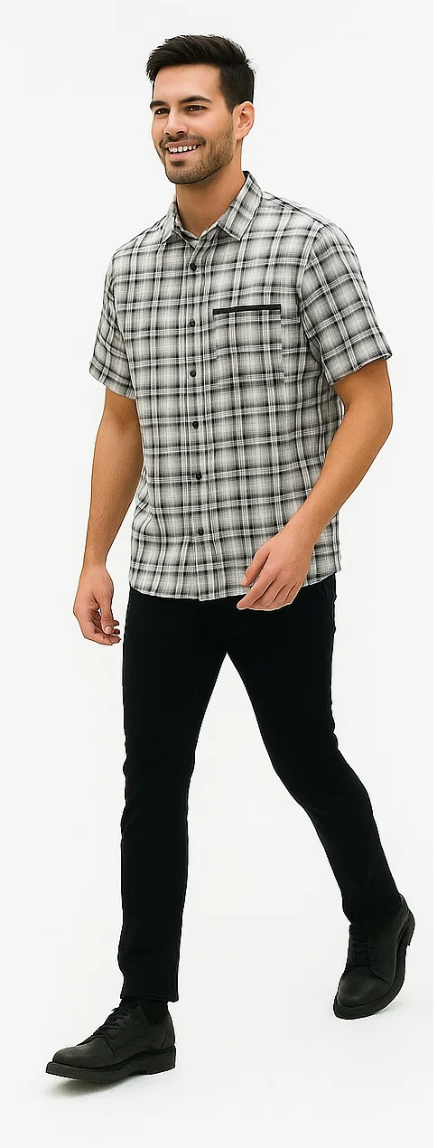 Mens Textured Plaid Walking Suit in black/white by Dreams by Zacchi – 2 Piece Leisure Outfit with matching shirt and pant --$99