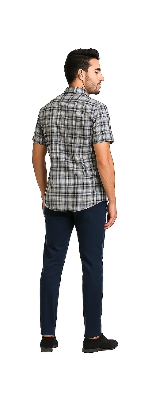 Mens Textured Plaid Walking Suit in Navy/white by Dreams by Zacchi β 2 Piece Leisure Outfit with matching shirt and pant -$99