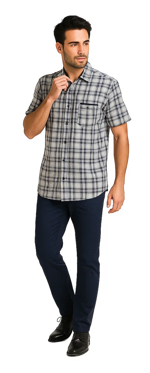 Mens Textured Plaid Walking Suit in Navy/white by Dreams by Zacchi β 2 Piece Leisure Outfit with matching shirt and pant -$99