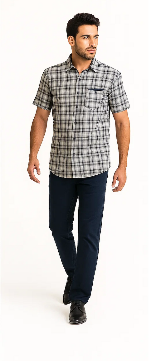Mens Textured Plaid Walking Suit in Navy/white by Dreams by Zacchi β 2 Piece Leisure Outfit with matching shirt and pant -$99